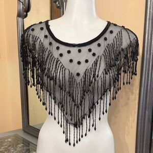 Black Beaded Fringe Capelet Flapper Topper Goth Victorian